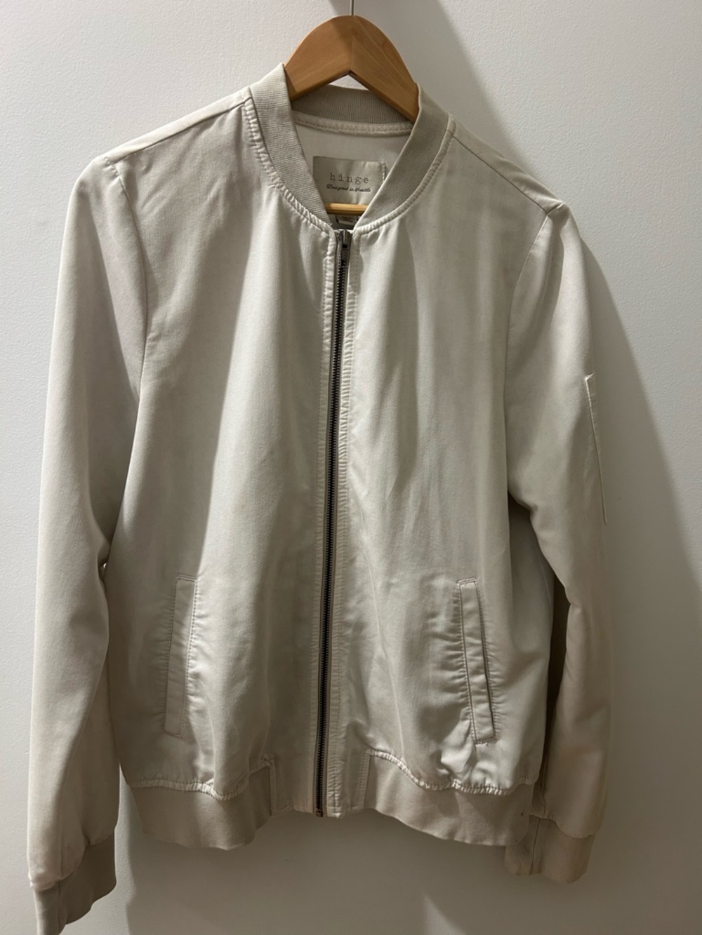 hinge Cream Lightweight Bomber Jacket